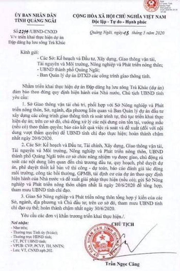 Quảng Ngãi yêu cầu rà soát lại Dự án sau thời gian khởi công, thi công khẩn trương trong giai đoạn 2018-2021.
