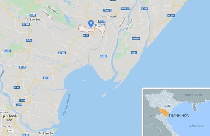  Xã Nga Điền, huyện Nga Sơn (Thanh Hóa, chấm xanh). Ảnh: Google Maps. 