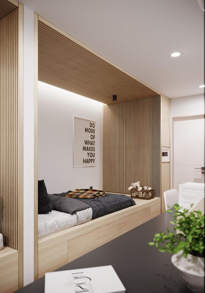 Sự táo bạo và duy mỹ, cực đoan nhưng vô cùng tinh tế thể hiện ở những đường nét, những hệ nan gỗ chạy dọc. 
