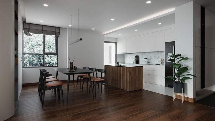 KTS Tuấn Việt đã mạnh dạn loại bỏ 1 phòng ngủ, thu gọn tủ giày và chia lại tường ngăn chia cho khu vực động - tức khu vực sinh hoạt chung của gia đình. 