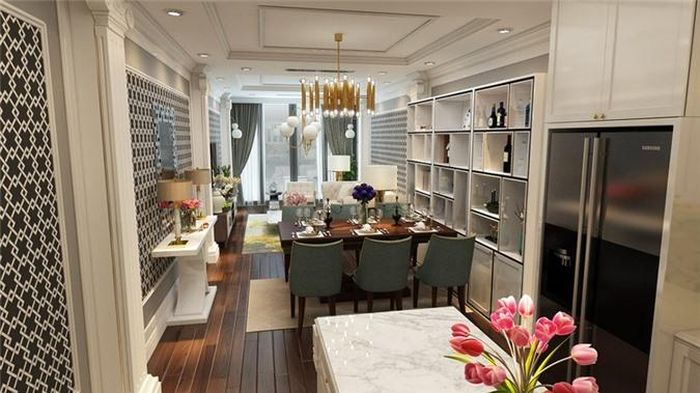 Các đường chỉ kẻ dọc ở tường và cột được đơn giản hóa để tránh làm không gian thêm chật chội.