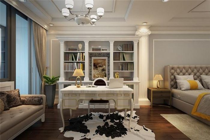 Bàn làm việc đặt trong phòng ngủ để gia chủ có thể giải quyết những công việc còn tồn đọng trong ngày.