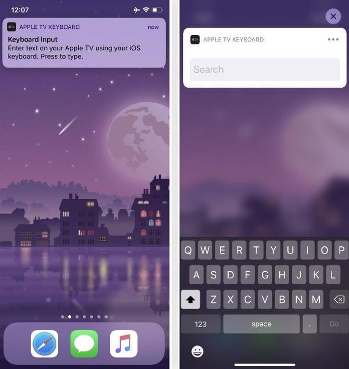 Đầu tiên, hãy đảm bảo iPhone và Apple TV của bạn đang sử dụng cùng một ID Apple, cả hai đều dùng chung một mạng Wi-Fi và Bluetooth được bật. Nhấn vào đâu đó để bắt đầu nhập văn bản trên Apple TV, một thông báo đẩy sẽ xuất hiện trên điện thoại của bạn. Mở nó và bàn phím sẽ mở, cho phép bạn nhập văn bản.