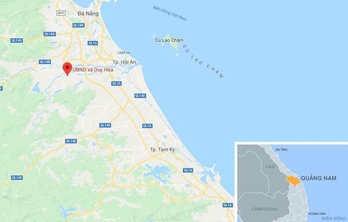  Xã Duy Hòa, huyện Duy Xuyên, Quảng Nam (chấm đỏ), nơi xảy ra vụ việc. Ảnh: Google Maps. 