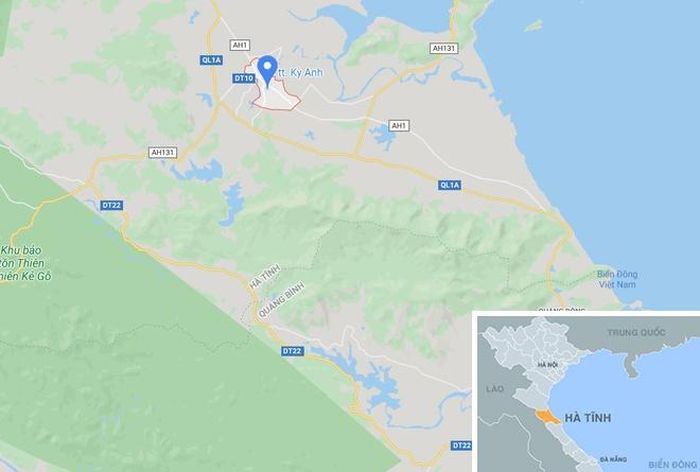Phường Hưng Trí, thị xã Kỳ Hưng (Hà Tĩnh, chấm xanh). Ảnh: Google Maps.