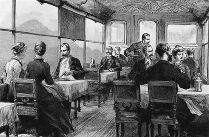 Hình ảnh minh họa năm 1886 về toa ẩm thực trên tàu tốc hành phương Đông. Ảnh: Getty Imanges