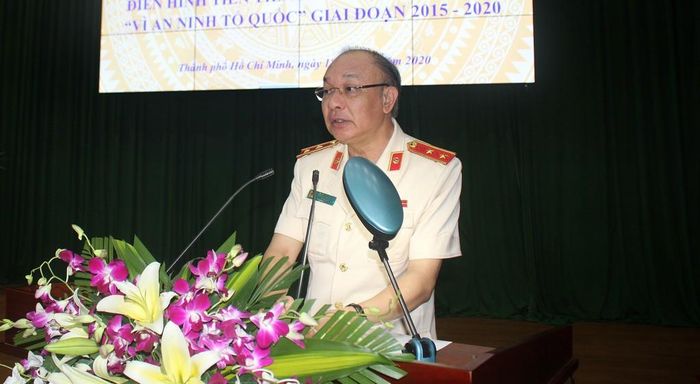 Trung tướng Lê Đông Phong, Giám đốc Công an TPHCM phát biểu tại hội nghị