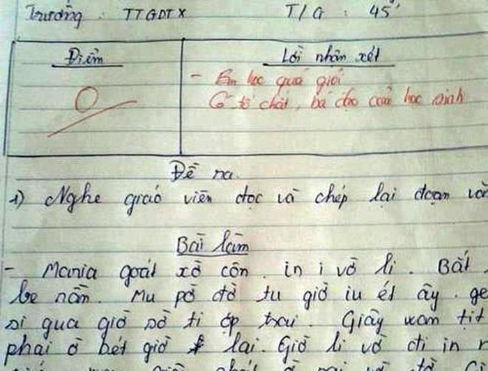 Một "quả trứng ngỗng" dành cho học sinh lười học và lời phê vô cùng bá đạo của giáo viên.