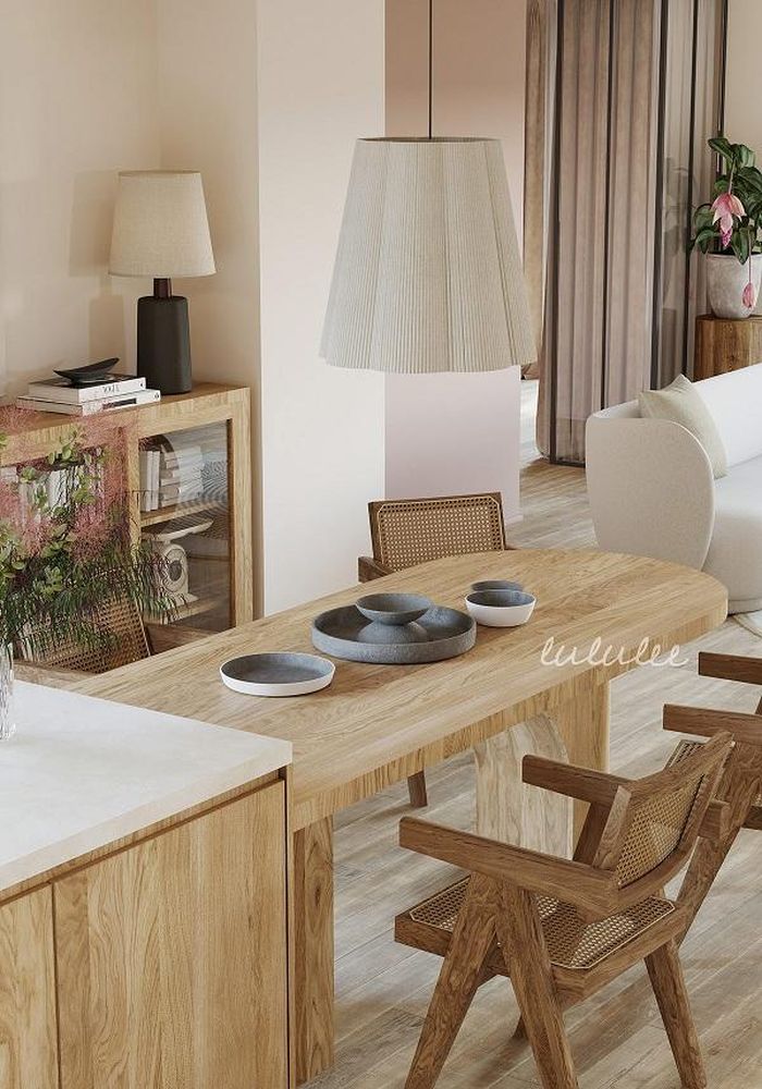 Bộ bát đĩa bằng gốm sứ với bộ bàn ghế gỗ là một sự kết hợp hoàn hảo. 