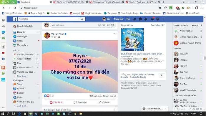 Con trai Huy Toàn được đặt tên là Royce