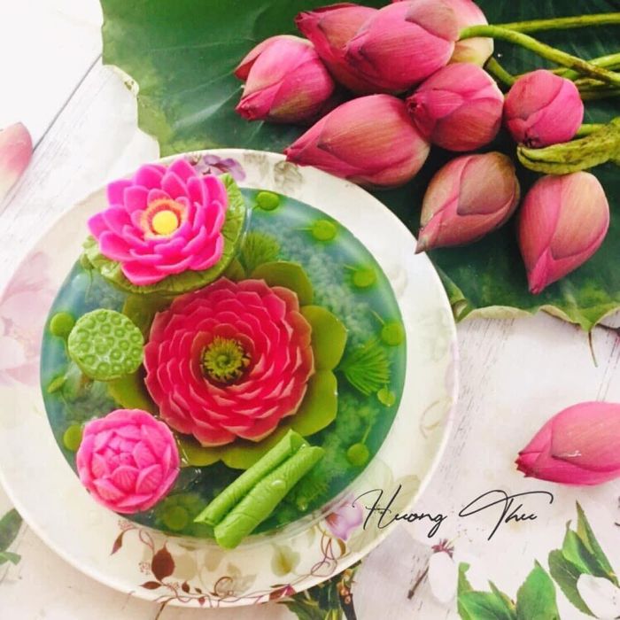 Bánh thạch hoa sen 3D đẹp mê mẩn khó kìm lòng.