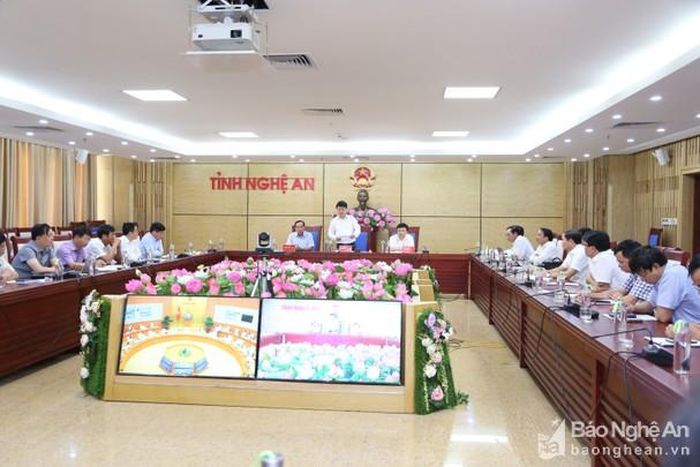 Quang cảnh hội nghị tại điểm cầu Nghệ An. Ảnh: Đào Tuấn
