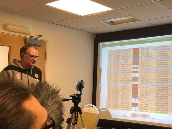 Màn thuyết trình gây sốt của Bielsa về sự cố do thám năm 2019. Ảnh: Getty.