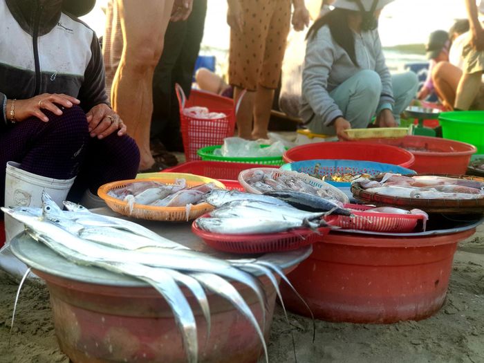  Các loại hải sản được bày bán tại chỗ.