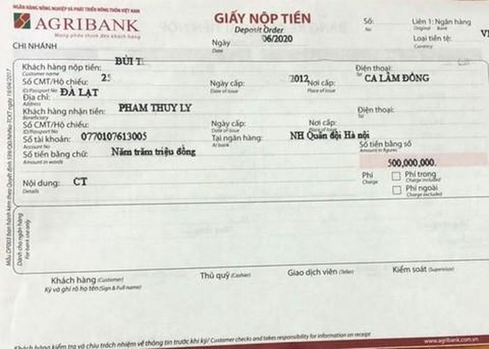 Hóa đơn chuyển số tiền 500 triệu đồng của một nạn nhân tại TP.Đà Lạt được ngăn chặn (ảnh: CTV)