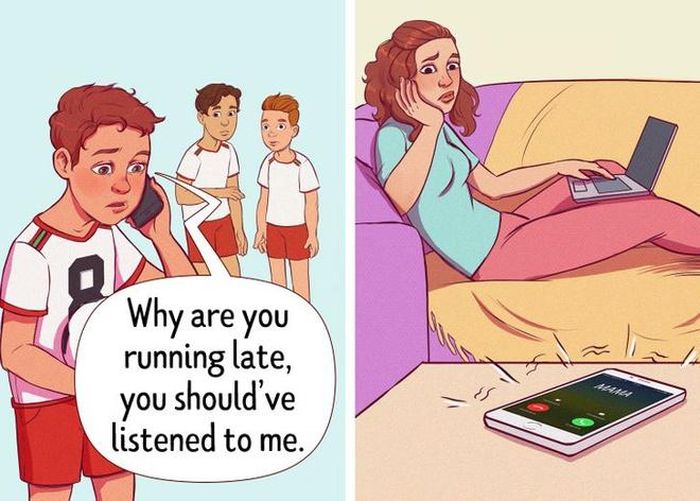 Cha mẹ yêu cầu con cái tôn trọng, chú ý những gì họ nói. Ngược lại, người lớn lại thờ ơ với bố mẹ của mình. Ảnh: Brightside.