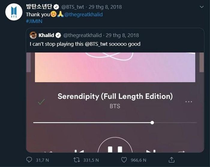 Jimin (BTS) cảm ơn Khalid