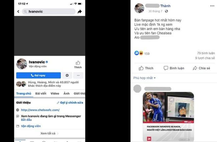 Ngày 30/7, Đ.T Thành rao báo fanpage tick xanh của Ivanovic đang sử dụng ảnh đại diện cá nhân của Thành.