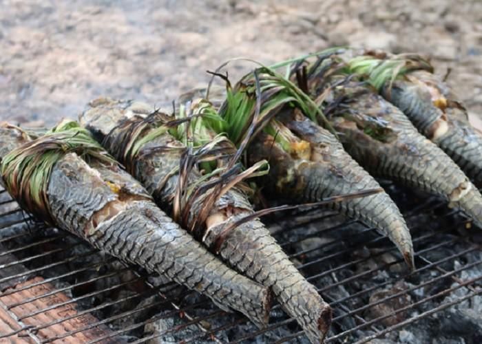 Đặc biệt, khi làm cá lau kiếng sẽ giữa lại phần da cá, đảm bảo khi nướng không làm cháy sém thịt bên trong. Do da cá rất dày và thô cứng nên phải nướng trên bếp than lớn, đỏ rực mới chín đều, không bị sống. Tùy vào độ lớn nhỏ của cá mà thời gian nướng khác nhau. Cá lau kiếng nướng thường chấm kèm với muối ớt cay