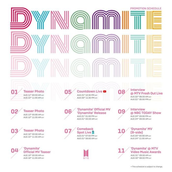 Lịch trình quảng bá cho đĩa đơn "Dynamite"