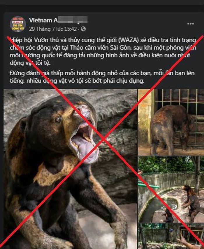 Thông tin sai lệch do một trang Fanpage FB đăng tải liên quan tới Thảo Cầm Viên