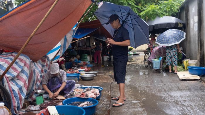  Sau khi đưa cháu đi học, tôi đi chợ mua thực phẩm. Đang là những ngày cao điểm con ôn thi, tôi muốn bồi bổ để cháu có sức học hành. 
