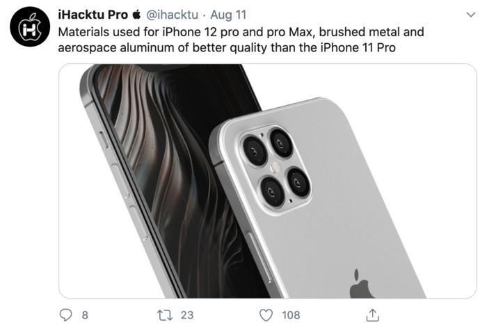 iPhone 12 Pro và iPhone 12 Pro Max được cho là sẽ sử dụng loại nhôm thường được dùng cho ngành hàng không vũ trụ. (Ảnh chụp màn hình)
