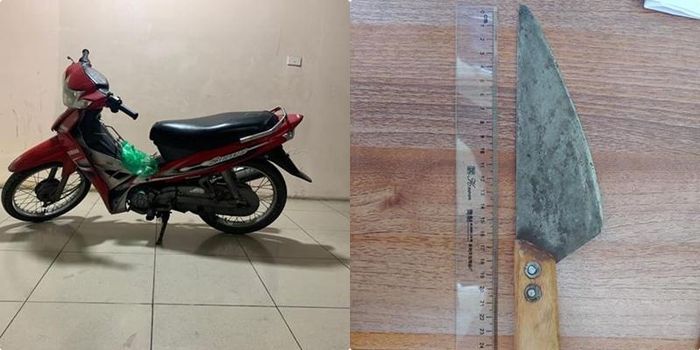 Chiếc xe máy của a H bị cướp và con dao đối tượng Vũ gây án.