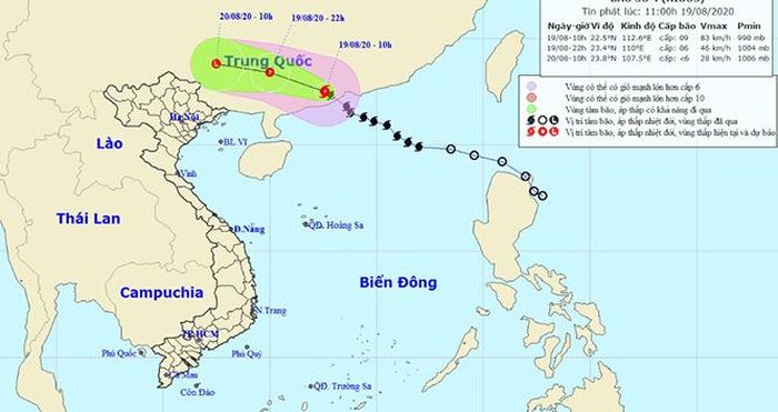 Vị trí, hướng di chuyển của bão số 4 cập nhật trưa 19/8