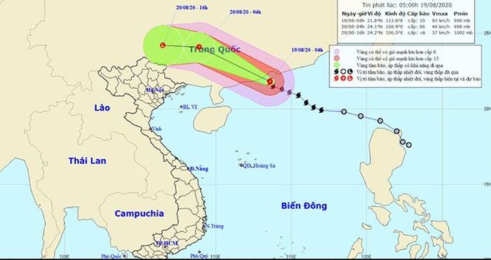 Vị trí, hướng di chuyển của bão số 4 cập nhật sáng 19/8
