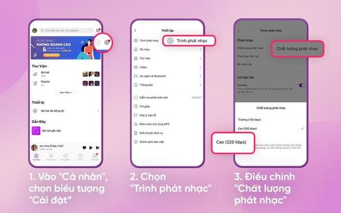  Mở tính năng nghe nhạc chất lượng cao chuẩn 320 Kbps trên phiên bản di động của Zing MP3. 