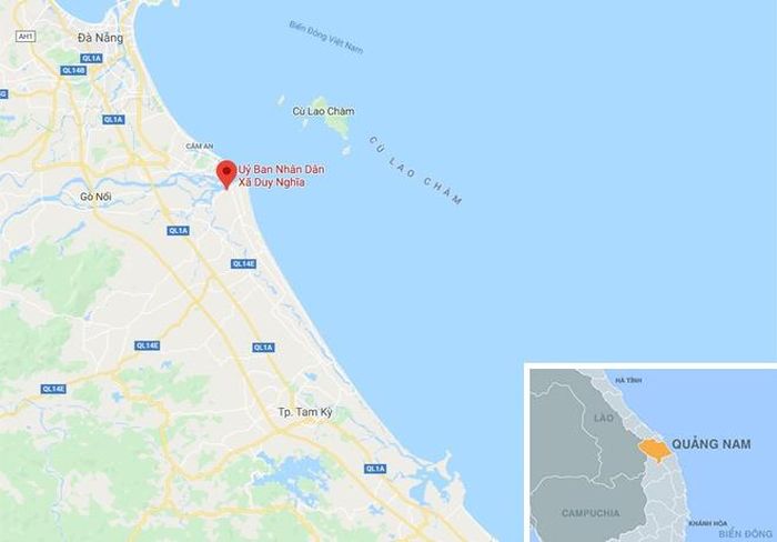 Xã Duy Nghĩa, huyện Duy Xuyên, Quảng Nam (chấm đỏ), nơi xảy ra vụ án mạng. Ảnh: Google Maps.