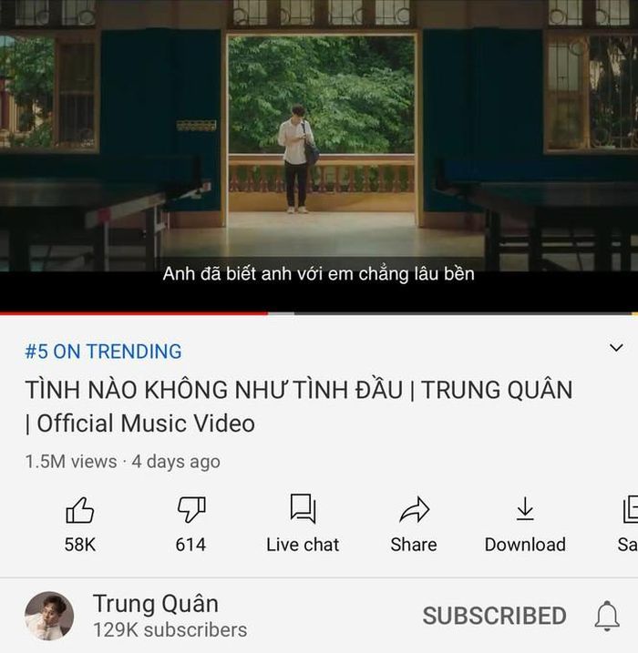 MV "Tình Nào Không Như Tình Đầu" đạt vị trí Top 5 Trending YouTube
