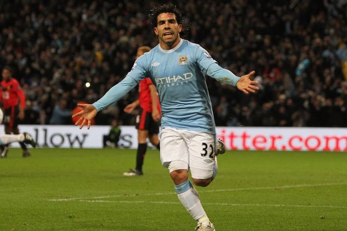  Man City còn có một cầu thủ giỏi lập hat-trick khác là Carlos Tevez. Khi chơi cho MU, tiền đạo người Argentina không lập được cú hat-trick nào tại Premier League. Sang Man City, Tevez ghi tới 4 cú hat-trick. Ảnh: Getty.