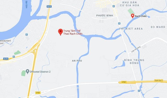 Vị trí Khu liên hợp thể thao Rạch Chiếc. Ảnh: Google Maps.