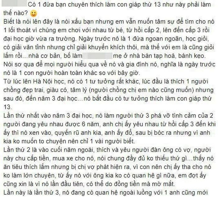 Chủ nhân bài viết hỏi dân mạng: "Có một đứa bạn chuyên thích làm con giáp thứ 13 như này phải làm thế nào?".