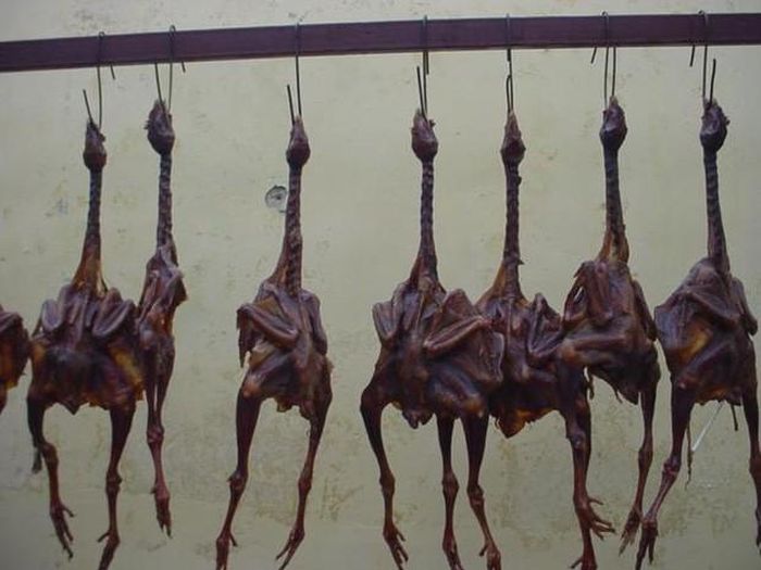 Gà hong gió hay còn gọi là Feng gan ji là một món ăn truyền thống của người Tây Tạng. Đặc sản này có hương vị gần giống với thịt xông khói và có thể bảo quản trong thời gian dài.