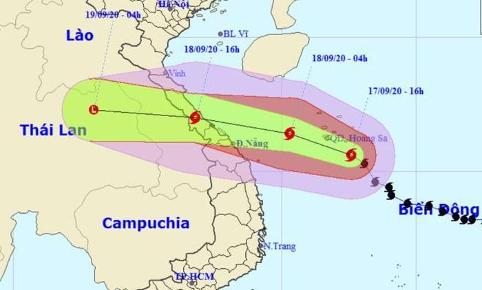 Vị trí và hướng di chuyển của bão số 5.