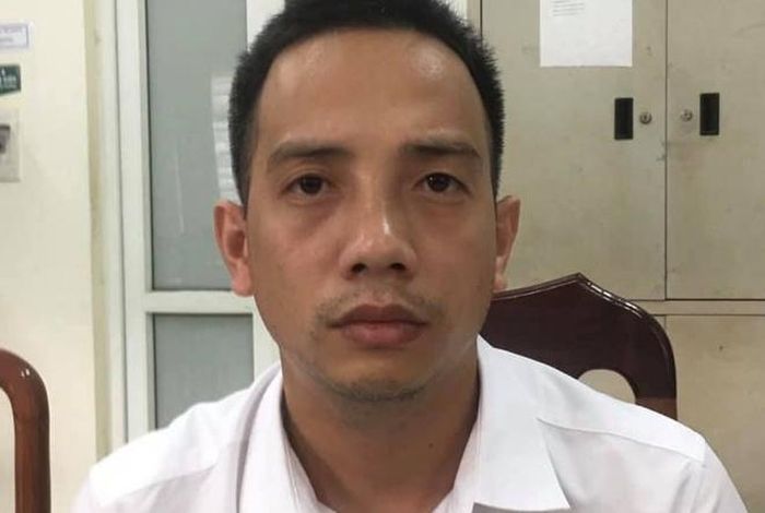 Điêu Mạnh Cường tại cơ quan công an. Ảnh: Công an Hà Nội.