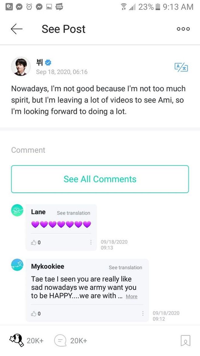 Bản dịch cho ARMY quốc tế của Weverse