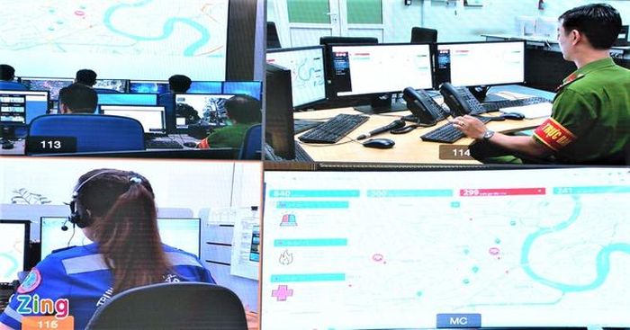  Hệ thống liên thông có sự phối hợp chặt chẽ trong điều phối lực lượng từng trường hợp. Ảnh: Quang Huy. 