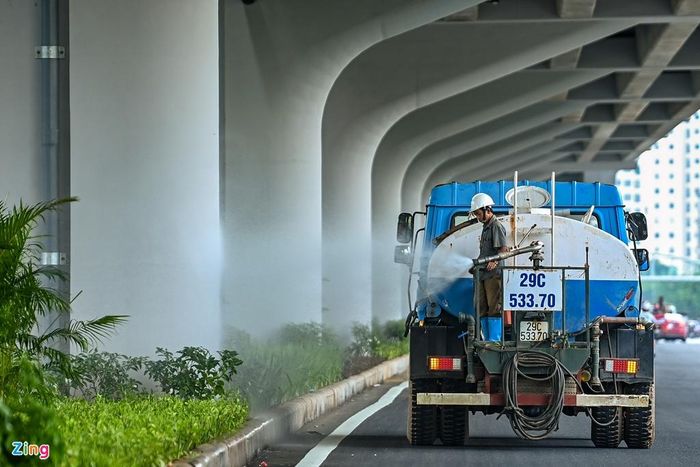 Dải phân cách giữa rộng 3,5-10 m tùy vị trí và được trồng nhiều cây bụi thấp. Hàng ngày, khu vực này đều có công nhân tưới nước, cắt tỉa. 