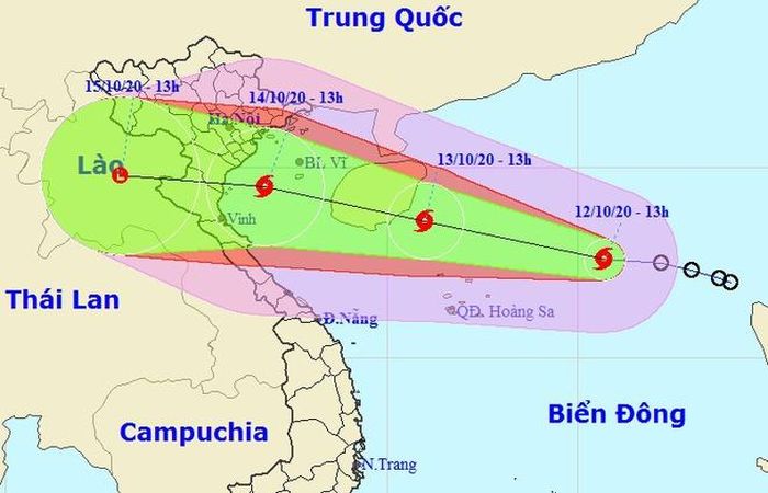 Dự báo đường đi của bão số 7 trên Biển Đông những ngày tới. Ảnh: Hải quân Mỹ và NCHMF. 