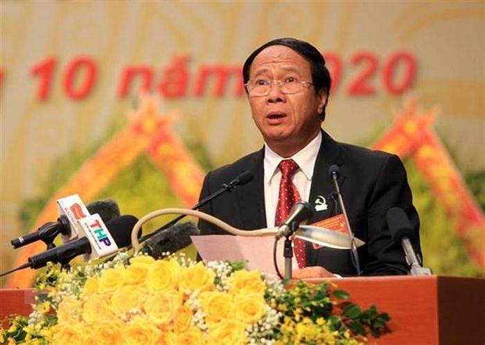 Ủy viên Trung ương Đảng, Bí thư Thành ủy, Chủ tịch Hội đồng nhân dân thành phố Hải Phòng Lê Văn Thành đọc diễn văn khai mạc Đại hội. (Ảnh: An Đăng/TTXVN)