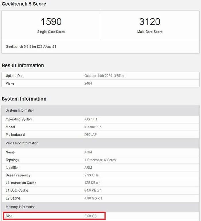  Kết quả sẽ thay đổi khi thiết bị chính thức bán ra. Ảnh: Geekbench. 