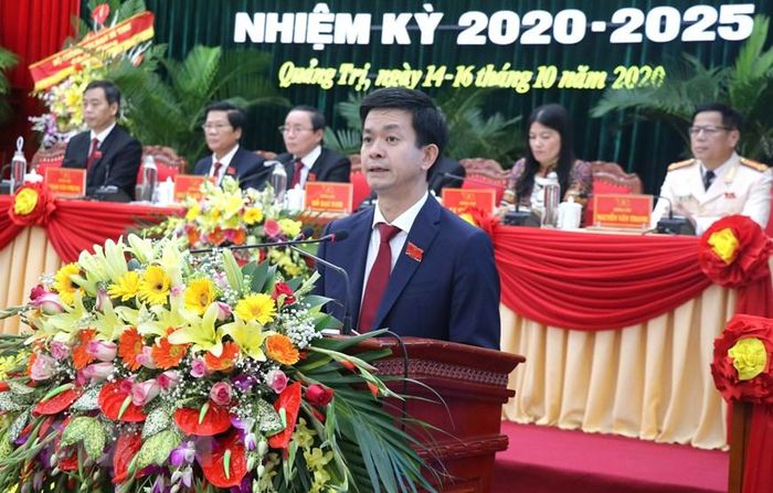 Bí thư Tỉnh ủy Quảng Trị Lê Quang Tùng phát biểu tại Đại hội. (Ảnh: Nguyên Lý/TTXVN)