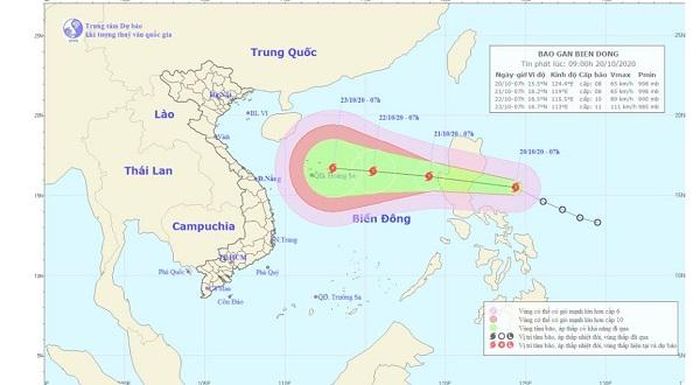 Sáng 20/10, áp thấp nhiệt đới đã mạnh lên thành bão (có tên quốc tế là Saudel). Nguồn: Trung tâm Dự báo KTTV quốc gia