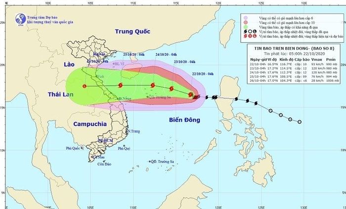 Vị trí và hướng đi của bão số 8. Ảnh: Nchmf