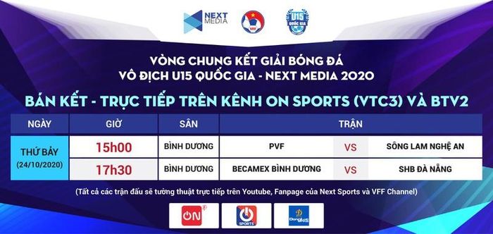 Lịch thi đấu bán kết và truyền hình trực tiếp.