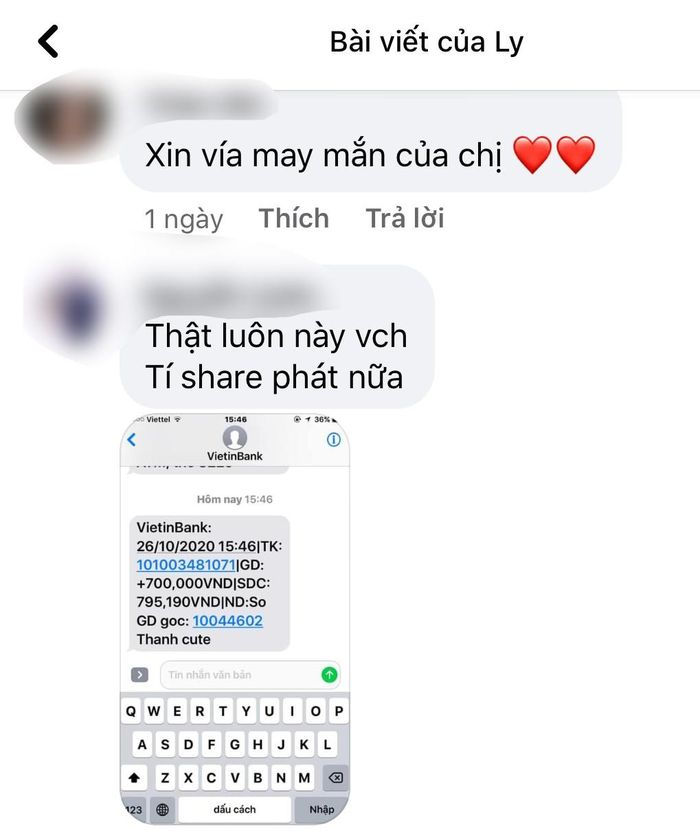 Nhiều người đưa hẳn số tài khoản được cộng thêm để chứng minh kèm với thời gian trùng khớp tăng thêm sự đáng tin.